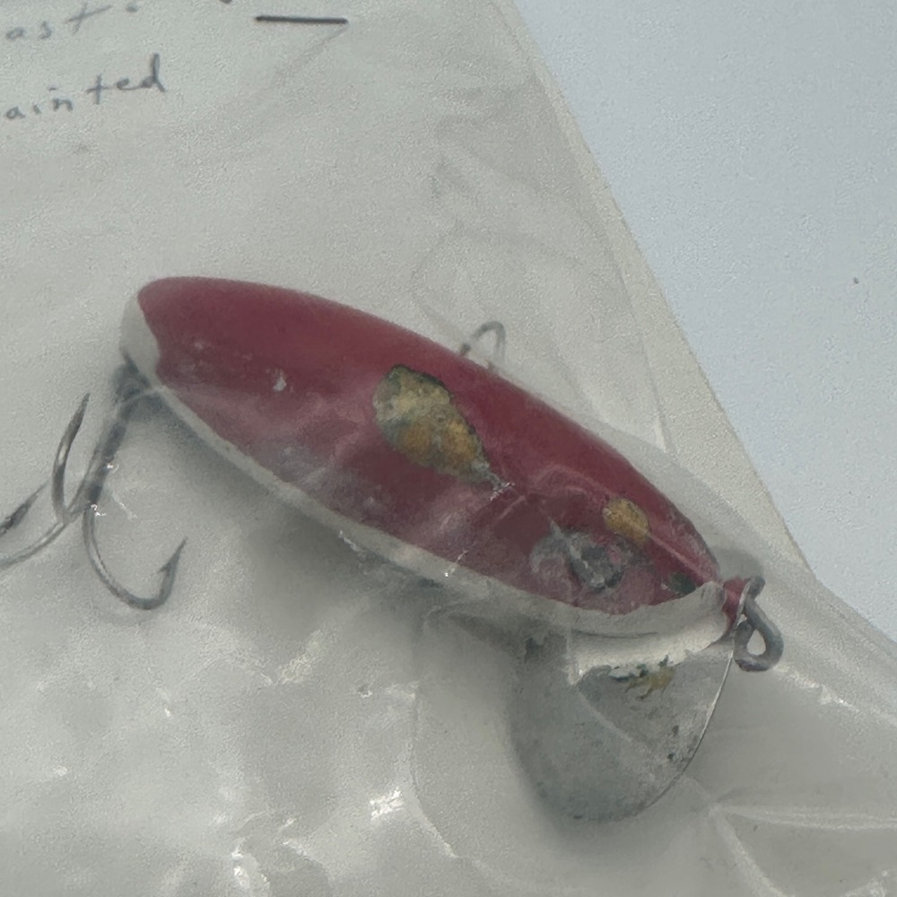 Vintage Fred Arbogast Jitterbug Fishing Lure Red White Repainted 2.5 Inch 1940s